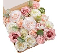 Serwalin Flores artificiales de seda falsa para ramos de boda, decoración de pasteles, rosas mixtas, color rosa y blanco, centros de mesa, arreglos para decoración de sillas de mesa de fiesta