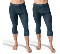 SES Calzoncillos largos de 3/4 para hombre, paquete de 2 unidades con abertura y cintura suave, de 100% algodón, gris, M