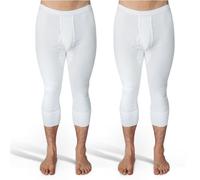 SES Calzoncillos largos de 3/4 para hombre, paquete de 2 unidades con abertura y cintura suave, de 100% algodón, Blanco, L