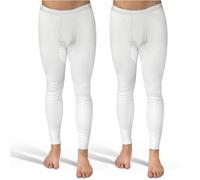 SES Calzoncillos largos para hombre de doble acanalado, paquete de 2 unidades, S-4XL con bragueta y cintura suave de algodón/calzoncillos cómodos para hombre largos/blancos de pierna larga, Blanco,