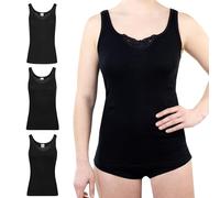 SES Camiseta interior de 3 piezas con encaje fabricado en 100% algodón para Mujer Negro 48