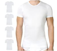 SES Camiseta Interior Doble Acanalada para Hombre, Paquete de 4 Unidades, Manga Corta, Color Blanco, 100% Algodón