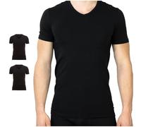 SES Camisetas interiores para hombre con cuello en V, paquete de 2 unidades, tallas S hasta XXL, de algodón, Negro , L