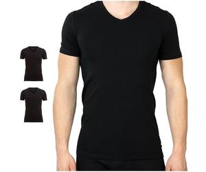 SES Camisetas interiores para hombre con cuello en V, paquete de 2 unidades, tallas S hasta XXL, de algodón, Negro , L