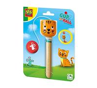 SES Creative 02303 Cup Catch - Cat - Solid Wood, Cheerful Illustrations of Cat and Mouse, Stimulates Hand-Eye Coordination, Endless Fun Playing, Age 5+