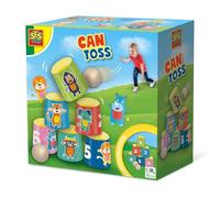 SES Creative 02311 - Lanzamiento de latas de Colores con Bolas de Madera, Juego de Agilidad para niños