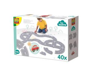 SES Creative 13152 Juego de Camino de Fieltro de 40 Piezas con Coche - Juego para niños a Partir de 24 Meses - Personaliza Tus Calles con Piezas Rectas y Curvas - Incluye un Coche de Madera