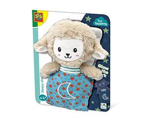 SES Creative 13155 Sleepy Sheep - Night Buddy Glow in The Dark; In The dard, The Cuddly Toy has visibly Closed Eyes; Glow-in-The-Dark Effect on The Eyes and Stars; Age 0m+