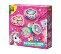 SES Creative 14138 Unicornio - Cajas de joyería de madera con pintura de diamantes - Kit de manualidades creativo para niños a partir de 5 años - Decora 3 cajas de madera