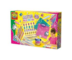 SES Creative 14139 - Mega caja de manualidades con purpurina, kit de manualidades creativo para niños a partir de 5 años, incluye 65 calcomanías de diamante XL, 360 calcomanías de diamante redondas