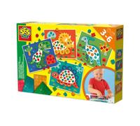 SES Creative 14641 - I Learn to Make Dino Mosaicos, 4 tarjetas de dinosaurio grandes con calcomanías metálicas, juego completo para niños