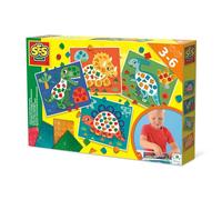 SES Creative 14641 - I Learn to Make Dino Mosaicos, 4 tarjetas de dinosaurio grandes con calcomanías metálicas, juego completo para niños