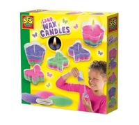 SES Creative 14710 Velas de cera de arena, kit de manualidades creativo para niños a partir de 6 años, haz 5 velas únicas con cuentas de cera de colores en morado, verde y rosa