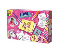 SES Creative 14725 Unicorn - Bolígrafos de aerógrafo - Kit de manualidades creativo para niños a partir de 5 años - Decora 12 páginas impresas de unicornio para colorear con 7 marcadores brillantes de