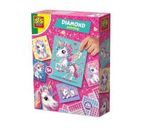 SES Creative 14726 Unicornio - Pintura de diamantes - Kit de manualidades creativo para niños a partir de 3 años - Decora 5 tarjetas de unicornio con calcomanías de diamante autoadhesivas
