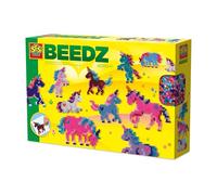 SES Creative -Beedz - Cuentas para planchar - Mundo de unicornios - Juego de manualidades para niños - Animales de perlas - Juego de perlas creativas - Con placa grande para bolígrafo - A partir de 5