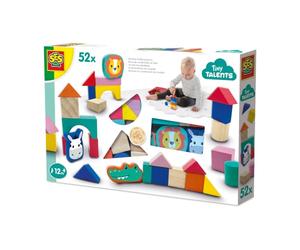SES CREATIVE Blocs de construction en bois - 50 pieces - Des 12 mois - 47 blocs, 3 figurines de jeu a tete d'animaux en bois, Sa