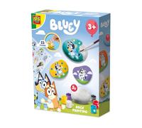 SES Creative - Bluey - Pintura piedra - Decorar con pegatinas Bluey - Conocido por la televisión - Incluye 5 piedras blancas y 6 colores de pintura