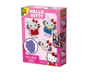 SES Creative Hello Kitty 14161 - Juego de cuentas para planchar, sin PVC, fabricado en Holanda, para niñas a partir de 5 años, varios colores, 1200 cuentas para planchar con placas y papel para