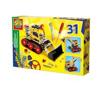 SES Creative - Metal - Vehículos de construcción 3-1 - Kit de construcción Creativo para niños - Grúa, Excavadora, vehículo de Carga - Juguetes de construcción para niños - con Piezas de Metal y