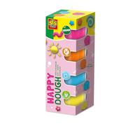 SES Creative- Plastilina Feel Good - Happy (4x90gr), Color Amarillo, Azul Claro, Naranja, Rosa neón, for 1 Year olds (00512)