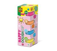 SES Creative- Plastilina Feel Good - Happy (4x90gr), Color Amarillo, Azul Claro, Naranja, Rosa neón, for 1 Year olds (00512)