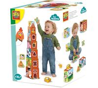 SES Creative - Tiny Talents - Cubo apilable y clasificador de Formas 2 en 1 - Animales de Granja - Torre apilable para bebés - Montessori Juguetes a Partir de 1 año - Juguete sensorial - 7 Bloques de