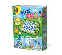 SES Creative 02237 Wrap&Go Travel Games - Checkers-Memo - I'm Going on a Trip - 3 in 1, Checkers, Memo and I'm Going on a Trip, Age 4+