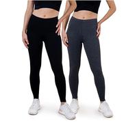 SES Leggings Algodón, Paquete de 2, Cintura elástica Suave Que no abulta, para Mujer Negro/Antracita Moteado 44-46