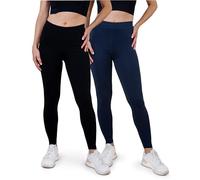 SES Leggings Algodón, Paquete de 2, Cintura elástica Suave Que no abulta, para Mujer Negro/Azul Marino 56-58