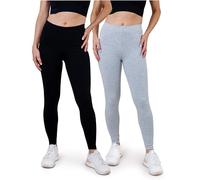 SES Leggings Algodón, Paquete de 2, Cintura elástica Suave Que no abulta, para Mujer Negro/Gris Moteado 32-34