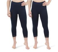 SES Leggings Capri con encaje 32-34 - 56-58 en paquete de 2 unidades de algodón/mallas opacas con encaje/elásticos para mujer 3/4 de largo algodón/leggings para mujer con encaje con ajuste perfecto,