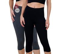 SES Leggings Capri para mujer de 3/4 de largo, 2 unidades, 32-34 hasta 56-58, leggings capri opacos y elásticos con cintura suave y ajuste perfecto, algodón con elastano, 38-40