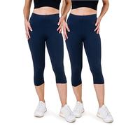 SES Leggings Capri para mujer de 3/4 de largo, 2 unidades, 32-34 hasta 56-58, leggings capri opacos y elásticos con cintura suave y ajuste perfecto, algodón con elastano, azul marino, 50-50