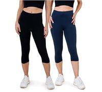 SES Leggings Capri para mujer de 3/4 de largo, 2 unidades, 32-34 hasta 56-58, leggings capri opacos y elásticos con cintura suave y ajuste perfecto, algodón con elastano, Negro/Azul Marino, 38-40