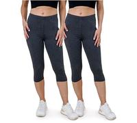 SES Leggings Capri para mujer de 3/4 de largo, 2 unidades, 32-34 hasta 56-58, leggings capri opacos y elásticos con cintura suave y ajuste perfecto, algodón con elastano, gris antracita, 34-36