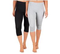SES Leggings Capri para mujer, paquete de 2 unidades, de algodón/opacos para mujer, mallas capri elásticas, 3/4 de largo, algodón, con ajuste perfecto, Negro/Gris Jaspeado, 50-52