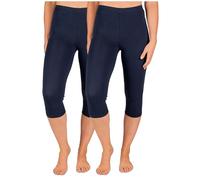 SES Leggings Capri para mujer, paquete de 2 unidades, tallas 32-34 hasta 56-58, mallas capri opacas para mujer, elásticas, 3/4 de largo, algodón, con ajuste perfecto, azul marino, 38-40