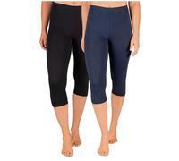 SES Leggings Capri para mujer, paquete de 2 unidades, tallas 32-34 hasta 56-58, mallas capri opacas para mujer, elásticas, 3/4 de largo, algodón, con ajuste perfecto, Negro/Azul Marino, 52-54