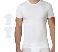 SES Lot de 2 camisetas básicas para hombre con cuello redondo S - XXL / Camiseta básica para hombre en 95 % algodón y 5 % elastano - Camiseta ajustada para hombre y negocios - Blanca de mangas cortas