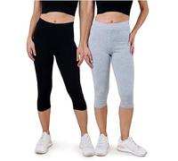 SES - Pantalón corsario para mujer, 2 unidades, algodón, leggings 3/4, para mujer, opacos, corsario, para mujer, de corte perfecto/leggings de algodón para mujer, Negro y gris jaspeado, 52-56