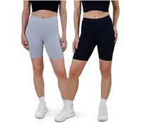 SES Pantalones de ciclismo para mujer, algodón, paquete de 2 unidades, 32-34 hasta 56-58, 100% algodón, pantalones cortos para mujer, ajuste perfecto y comodidad, Negro/Gris Jaspeado, 42-44