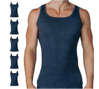 SES Ringel Feinripp Unterhemd Herren S-4XL aus 100% Baumwolle 5er Pack/weiche & atmungsaktiv Achselhemden Herren/Baumwolle Herren Unterhemden mit körpernaher Passform, Jeans Marine, L