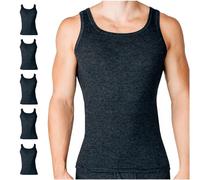 SES Ringel Feinripp Unterhemd Herren S-4XL aus 100% Baumwolle 5er Pack/weiche & atmungsaktiv Achselhemden Herren/Baumwolle Herren Unterhemden mit körpernaher Passform, antracita, L