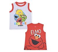 Sesame Street 2 Pack Sleeveless Tee Shirt Set for Boys, Printed Undershirt for Kids, Size 4T Red