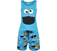 Sesame Street Barrio Sesamo El Monstruo de Las Galletas - Face Mujer Pijama Azul 100% algodón