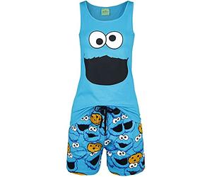 Sesame Street Barrio Sesamo El Monstruo de Las Galletas - Face Mujer Pijama Azul XL 100% algodón