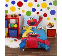 Sesame Street Best Friends - Juego de Cama Infantil de 4 Piezas Azul, Rojo, Amarillo, edredón, sábana Bajera, sábana encimera, Funda de Almohada Reversible, Azul, Rojo, Amarillo, Verde