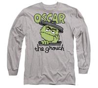 Sesame Street Canned Grouch Long Sleeve T Shirt, Athletic Heather Camiseta, Gris, XL Unisex Adulto