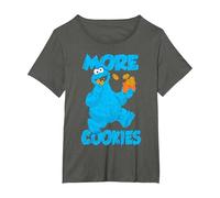 Sesame Street Cookie Monster More Cookies Camiseta, Mujer Tallas Grandes, Asfalto, 1XL Grande